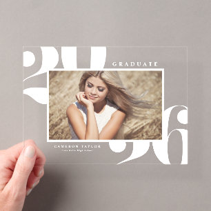 Wit 2026 Krachtige Typografie Foto Afstuderen Acryl Uitnodigingen