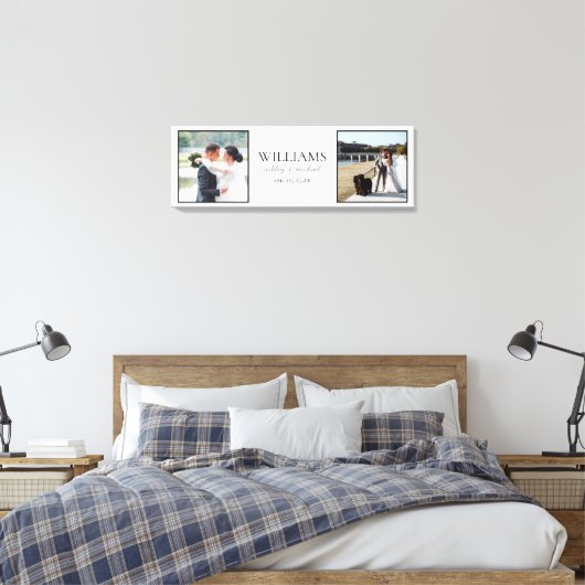 Wit 2 Fotoscript Namen Bruiloft Datum Keepsake Canvas Afdruk (Insitu (Slaapkamer))
