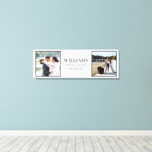 Wit 2 Fotoscript Namen Bruiloft Datum Keepsake Canvas Afdruk (Insitu (Houten vloer))