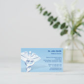 Wit 3D Caduceus Blauw Design Medisch Afsprakenkaartje (Staand voorkant)