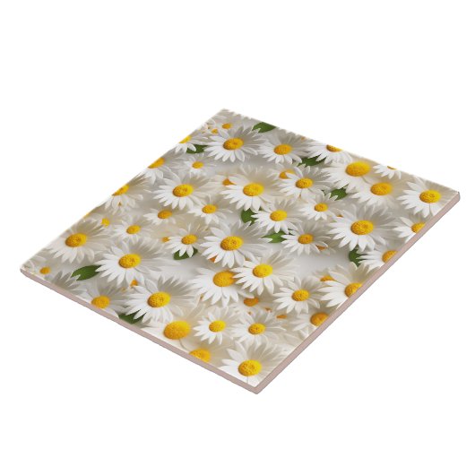 Wit 3D Daisy Naadloos Patroon Tegeltje (Zijkant)