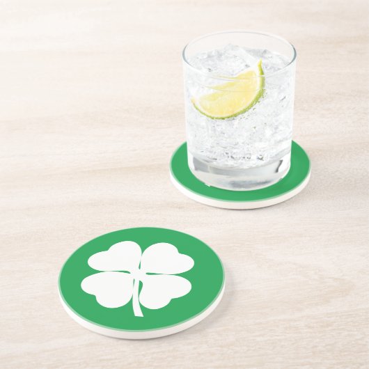 Wit 4 Leaf Shamrock Zandsteen Onderzetter (Zijkant)