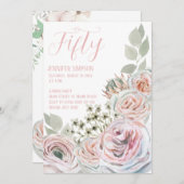 Wit 50e vrouwelijke delicate waterverf bord roze kaart (Voorkant / Achterkant)