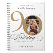 Wit 90e verjaardag Goud Elegant Script Gastenboek Notitieboek (Voorkant)