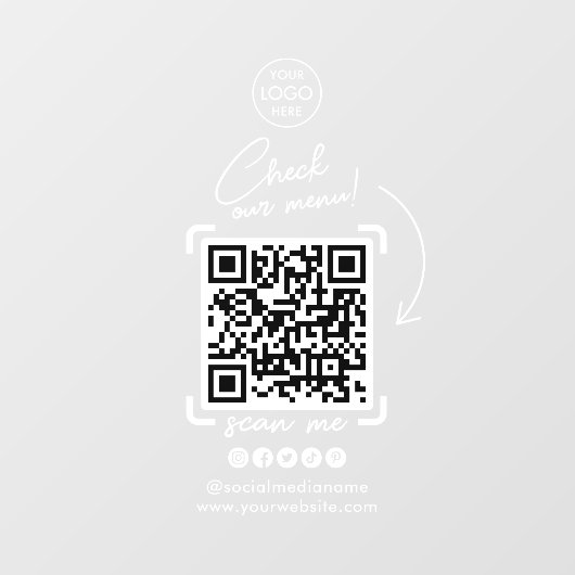 Wit Aangepaste Bedrijf Logo QR Code Social Media Raamsticker (Vel)