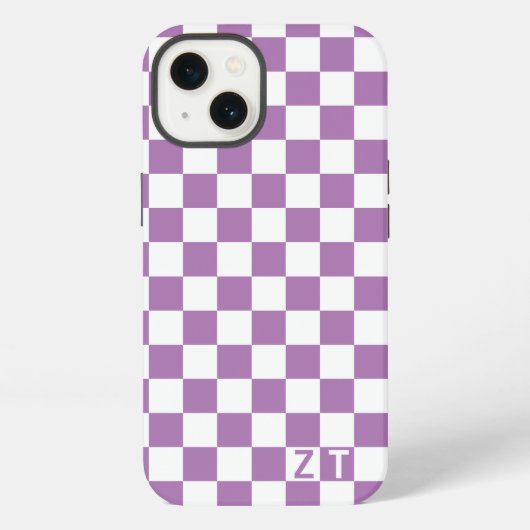 Wit & aangepaste kleur geruit patroon met initiale iPhone hoesje (Achterkant)
