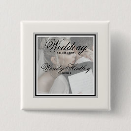 Wit aanpasbare trouwnaamknop vierkante button 5,1 cm
