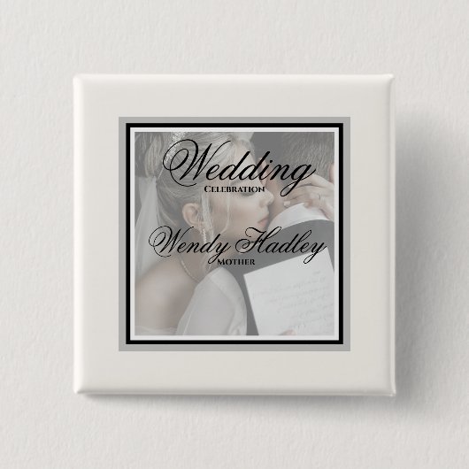 Wit aanpasbare trouwnaamknop vierkante button 5,1 cm (Voorkant)