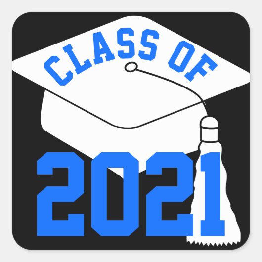 Wit Afstudeerder Pet Blauwe Klasse van 2024 Vierkante Sticker (Voorkant)