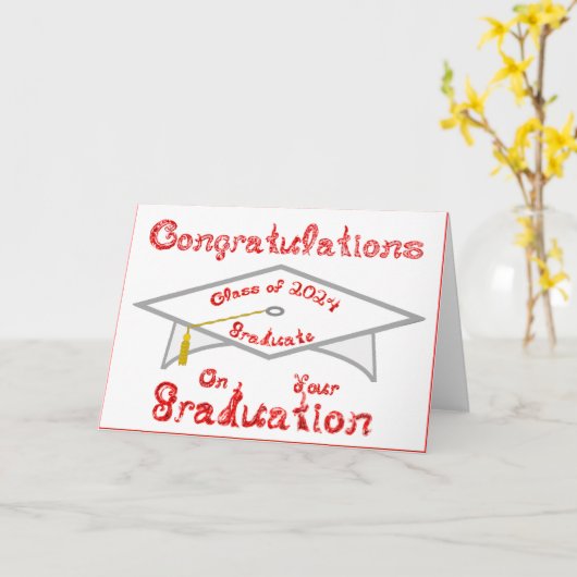 Wit Afstudeerder Pet Rood Afstuderen Klasse 2024 P Kaart (Gele Bloem)