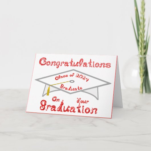 Wit Afstudeerder Pet Rood Afstuderen Klasse 2024 P Kaart (Voorkant)