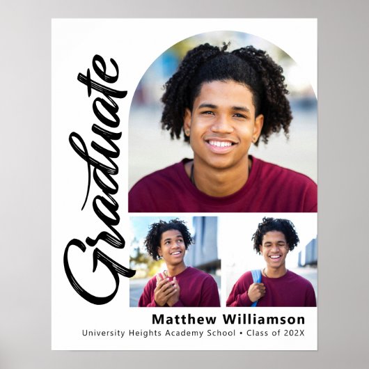 Wit Afstuderen 3 Foto Bold Arch Zwart Script Poster (Voorkant)