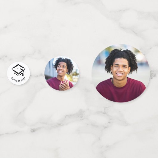 Wit Afstuderen 3 Foto Bold Zwart Script Pet Confetti (Achterkanten)