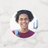 Wit Afstuderen 3 Foto Bold Zwart Script Pet Confetti (Kleine voorkant)