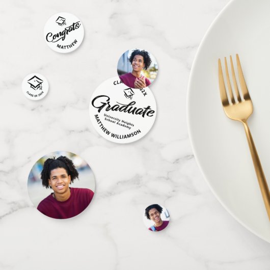 Wit Afstuderen 3 Foto Bold Zwart Script Pet Confetti (Groep)