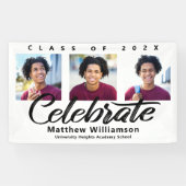 Wit Afstuderen 3 Foto vet Zwart Script Minimaal Spandoek (Horizontaal)