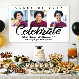 Wit Afstuderen 3 Foto vet Zwart Script Minimaal Spandoek