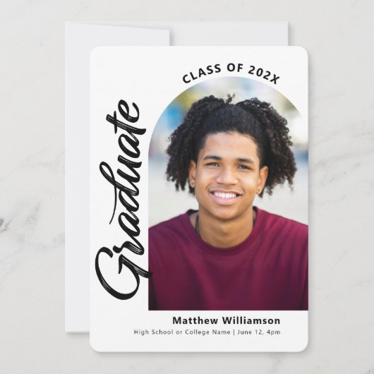 Wit Afstuderen 4 Foto Bold Arch Script Modern Aankondiging (Voorkant)