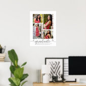 Wit Afstuderen 4 Foto Grijs Script Hearts Girly Poster (Thuiskantoor)