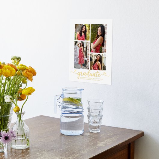 Wit Afstuderen 4 Photo Script Hearts Real Gold Folie Afdrukken (Laag (Keuken))