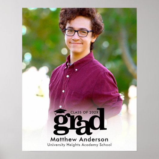 Wit Afstuderen Foto Zwart Typografie Minimalist Poster (Voorkant)