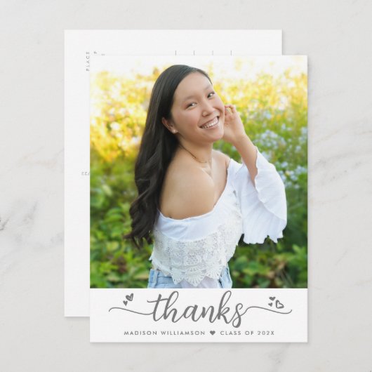 Wit Afstuderen fotoscript harten dank u Briefkaart (Voorkant / Achterkant)