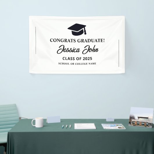 Wit afstuderen Gefeliciteerd met je afstuderen Spandoek (Beurs)