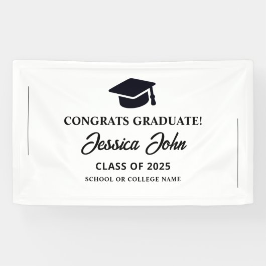 Wit afstuderen Gefeliciteerd met je afstuderen Spandoek (Horizontaal)