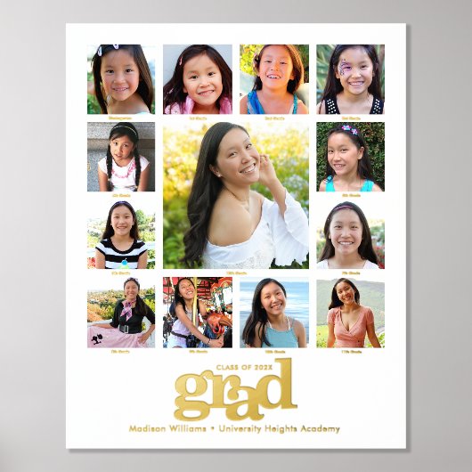 Wit Afstuderen K-12 Fotocollage Vet Echt Goud Folie Afdrukken (Voorkant)