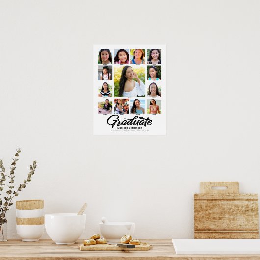 Wit Afstuderen K-12 Fotocollage Zwart Script Poster (Keuken)