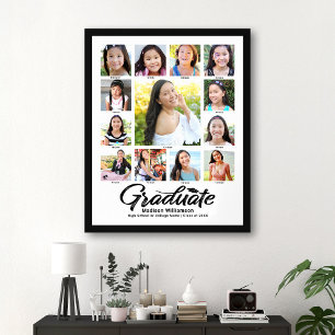 Wit Afstuderen K-12 Fotocollage Zwart Script Poster