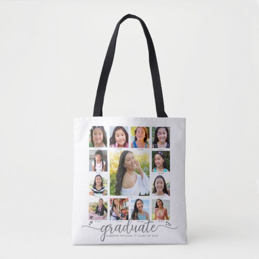 Wit Afstuderen K-12 Script Photo Collage Modern Tote Bag (Voorkant)