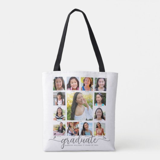 Wit Afstuderen K-12 Script Photo Collage Modern Tote Bag (Achterkant)