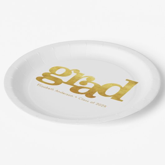 Wit afstuderen vet goud folie typografie modern papieren bordje (Gekanteld)