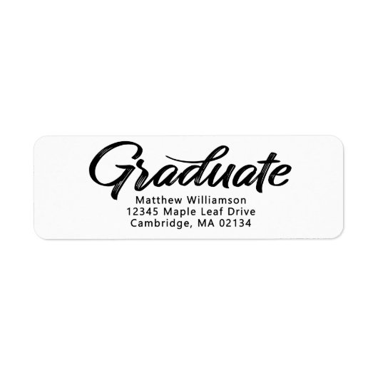 Wit Afstuderen vet zwart script Modern adres Etiket (Voorkant)