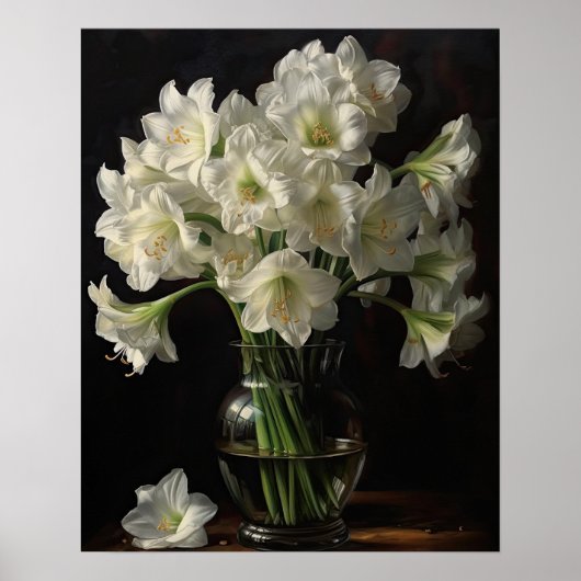 Wit Amaryllis Flowers Art Print Poster (Voorkant)