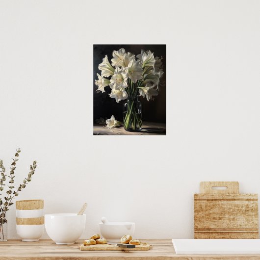 Wit Amaryllis Flowers Art Print Poster (Keuken)