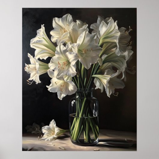 Wit Amaryllis Flowers Art Print Poster (Voorkant)