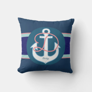 Wit anker blauw gepersonaliseerd nautisch buitenkussen