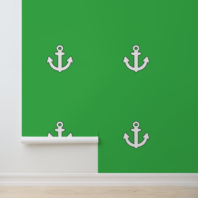 Wit anker Kinder nautisch groen Behang (Applicatie)