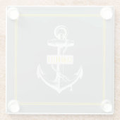 Wit  anker, lijst met naam grijs geel glazen onderzetter (Achterkant)