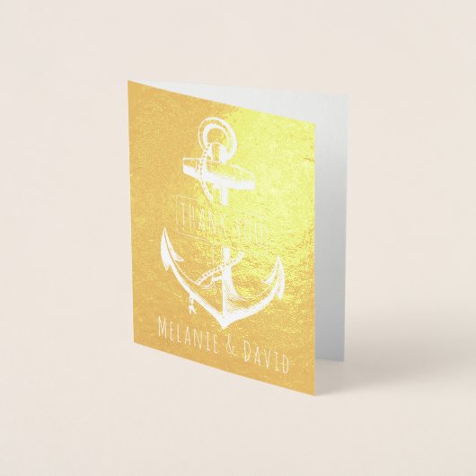  wit anker nautisch huwelijksgoud folie kaarten (Voorkant)