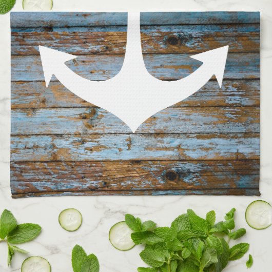 wit anker op hout theedoek (Gevouwen)