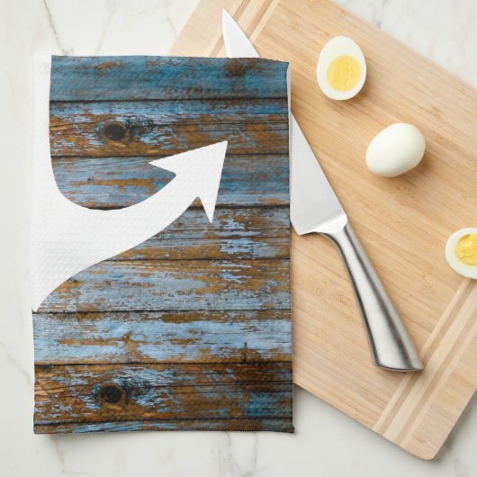 wit anker op hout theedoek (Quarter Fold)