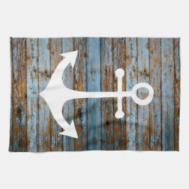 wit anker op hout theedoek