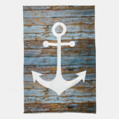 wit anker op hout theedoek (Verticaal)