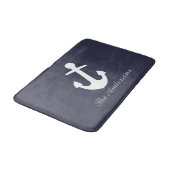 Wit anker op marineblauw, gepersonaliseerd maritie badmat (Gekanteld)