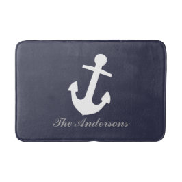Wit anker op marineblauw, gepersonaliseerd maritie badmat