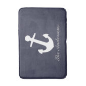 Wit anker op marineblauw, gepersonaliseerd maritie badmat (Voorkant Verticaal)