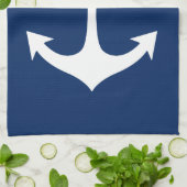 wit anker op marineblauw theedoek (Gevouwen)